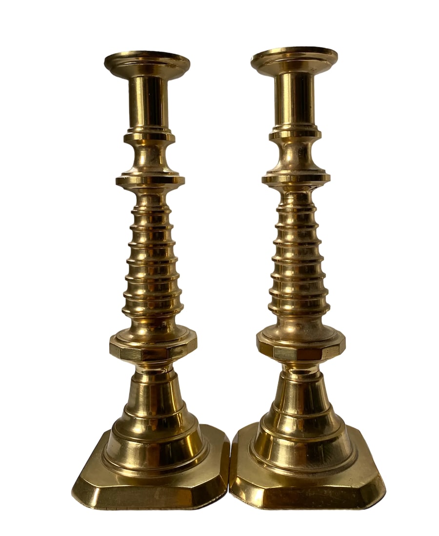 1970s Solid Brass Tall Brutalist Candlestick Holders - a Pair - 8