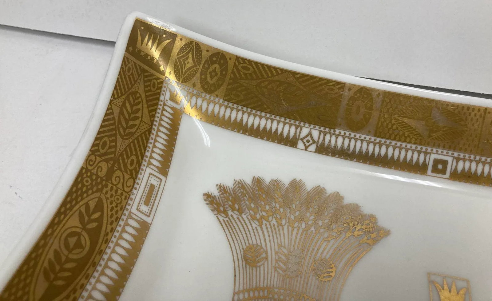 1960s Georges Briard Milk Glass Bowl With Golden Harvest Design Art Deco Style - 10
