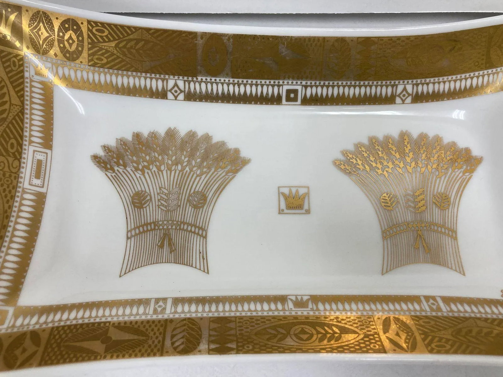 1960s Georges Briard Milk Glass Bowl With Golden Harvest Design Art Deco Style - 11