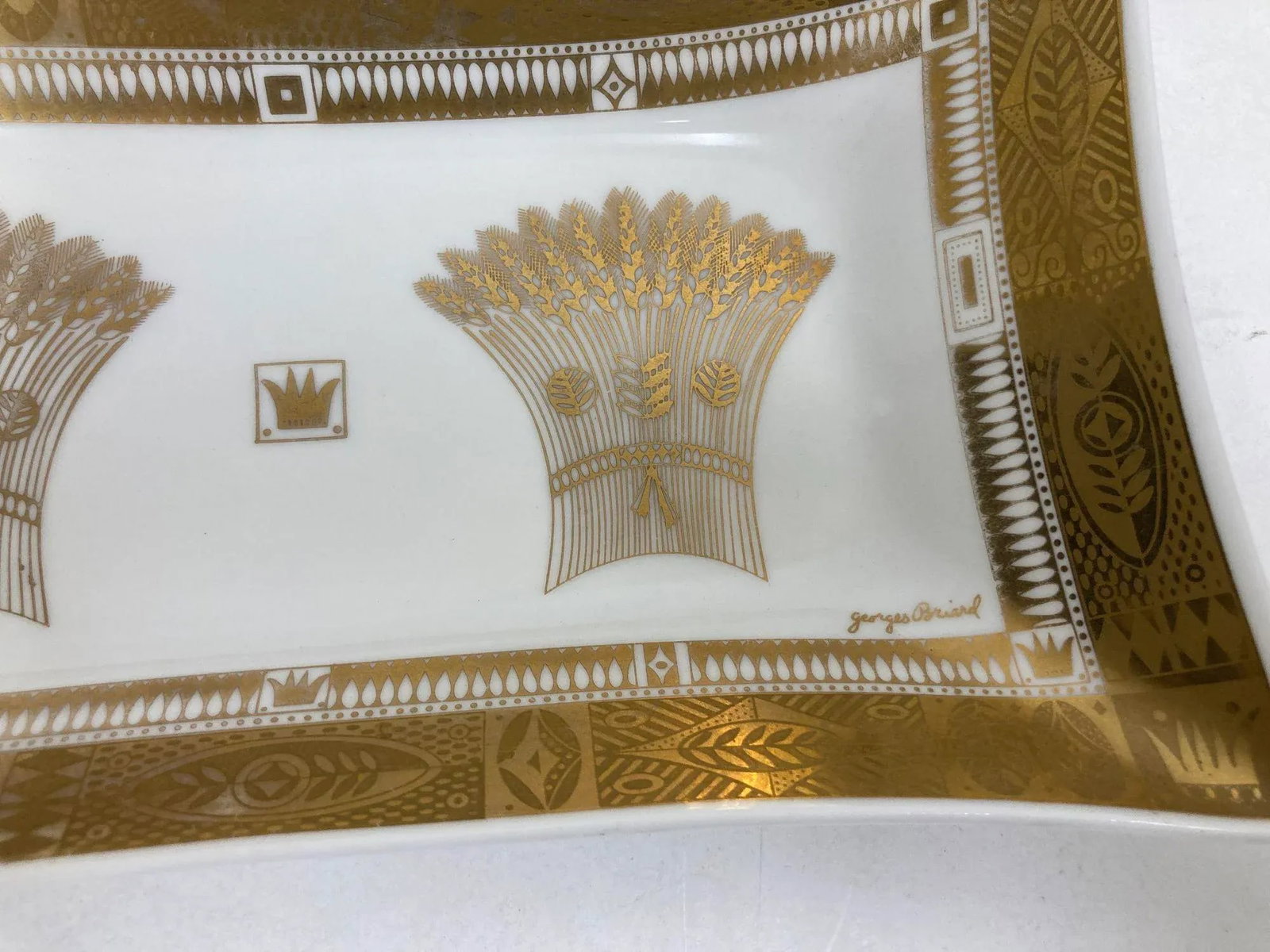 1960s Georges Briard Milk Glass Bowl With Golden Harvest Design Art Deco Style - 12