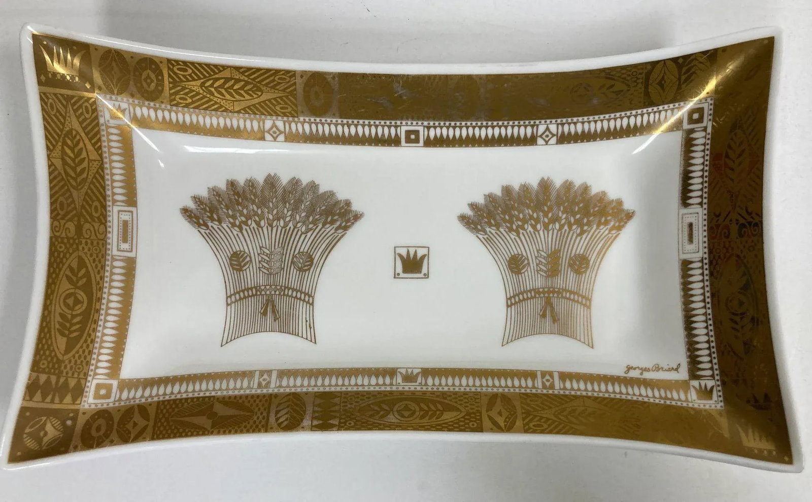 1960s Georges Briard Milk Glass Bowl With Golden Harvest Design Art Deco Style - 13