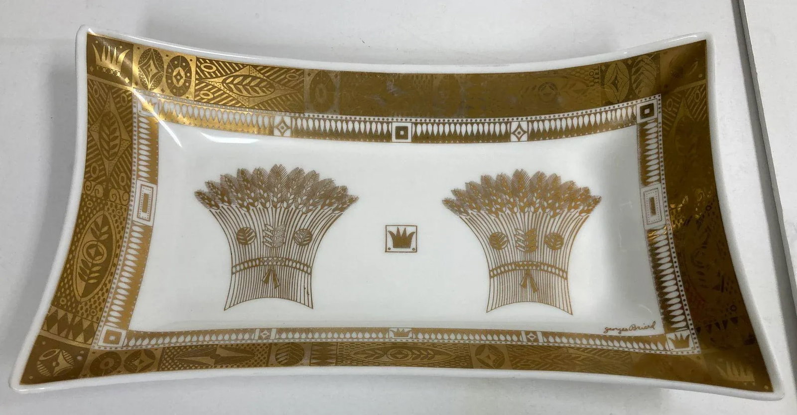 1960s Georges Briard Milk Glass Bowl With Golden Harvest Design Art Deco Style - 2
