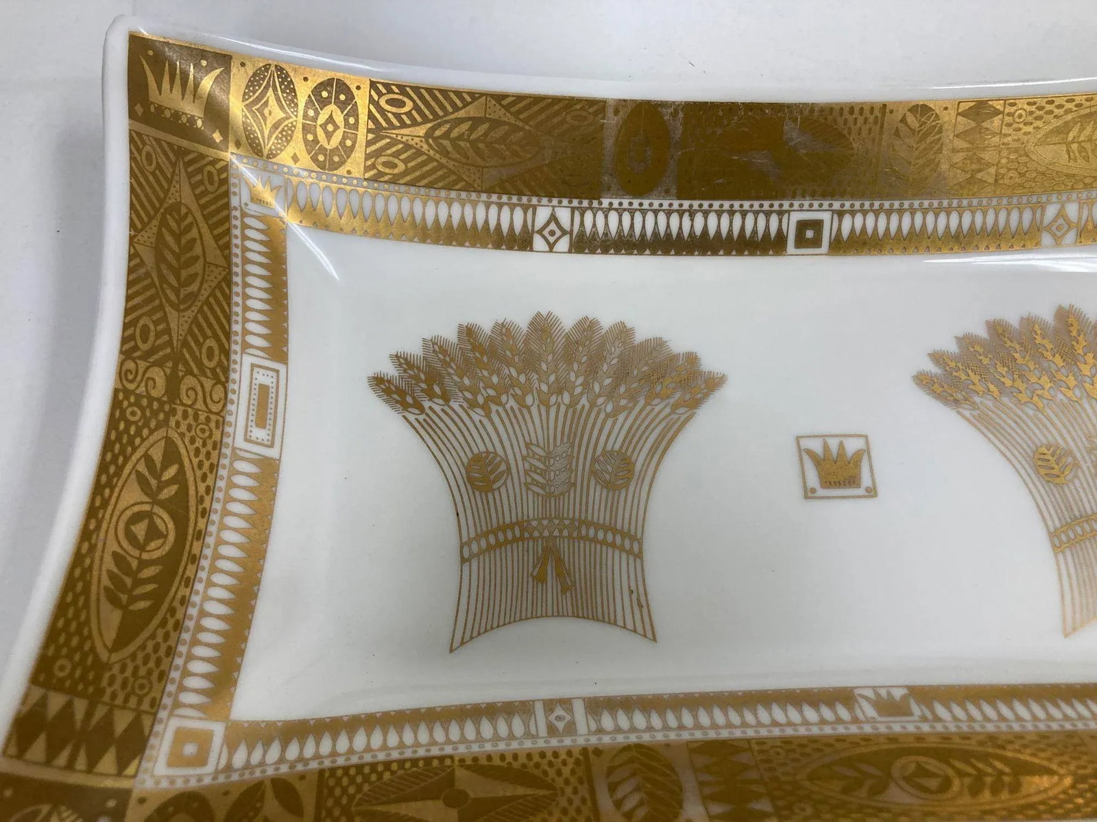 1960s Georges Briard Milk Glass Bowl With Golden Harvest Design Art Deco Style - 3