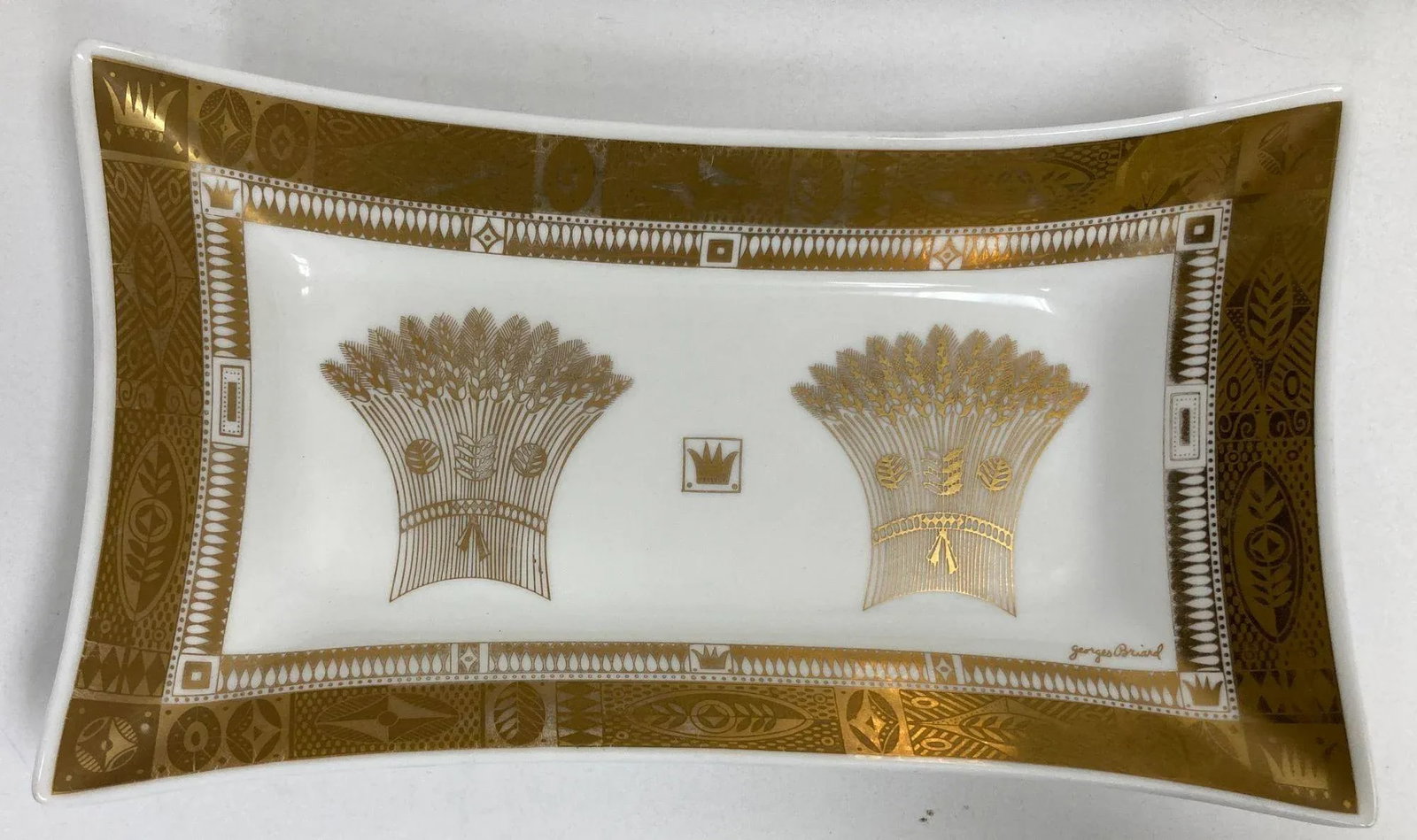 1960s Georges Briard Milk Glass Bowl With Golden Harvest Design Art Deco Style - 8
