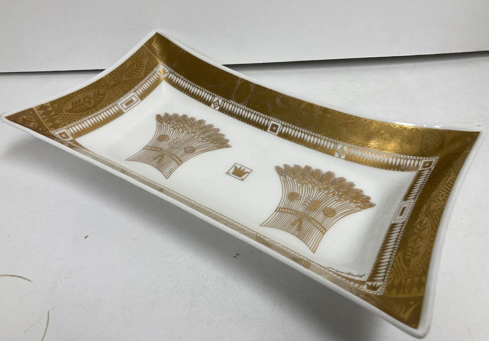 1960s Georges Briard Milk Glass Bowl With Golden Harvest Design Art Deco Style - 9