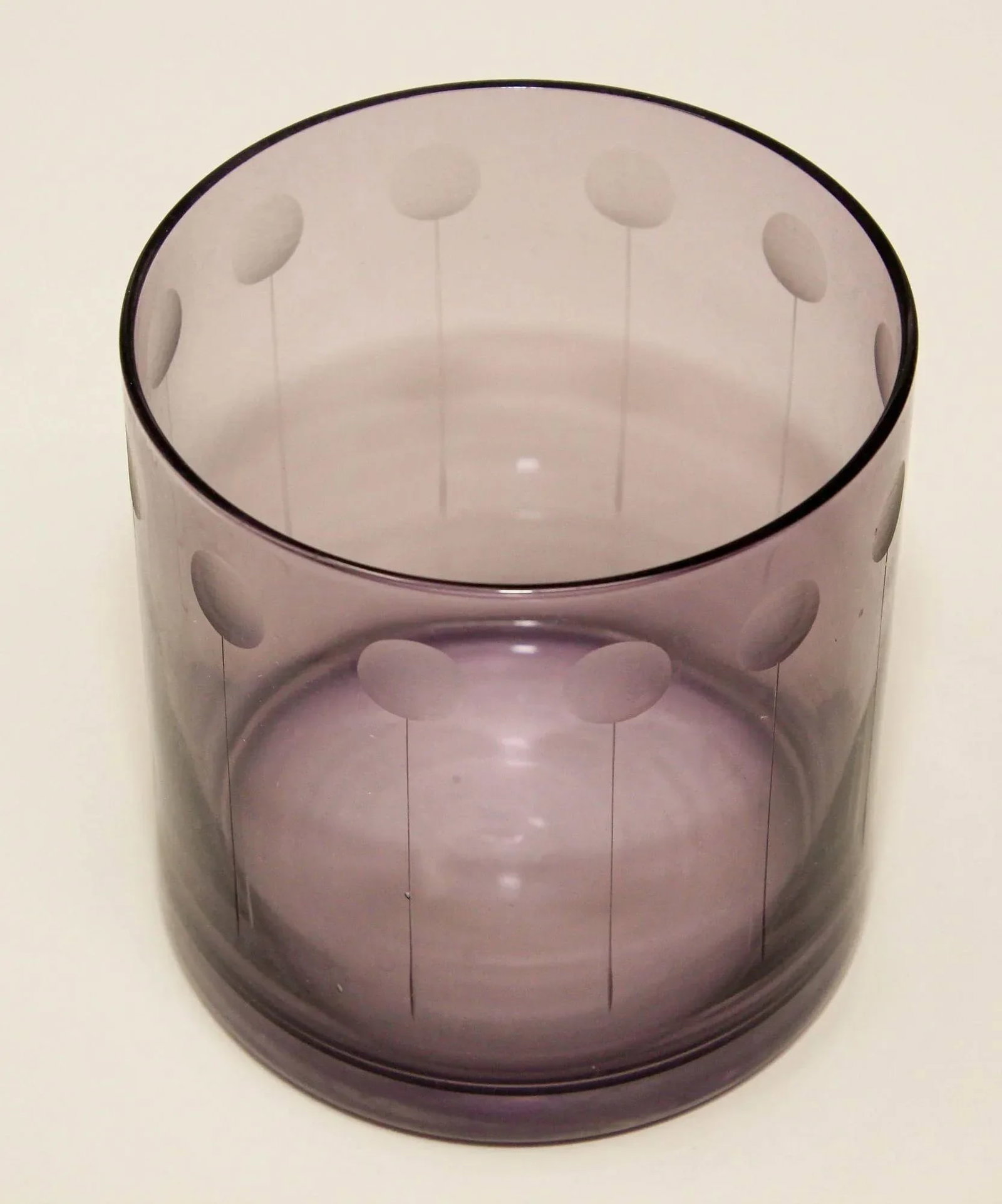 Set of Four Vintage Drinking Colored Crystal Glasses With Etched Design - 4