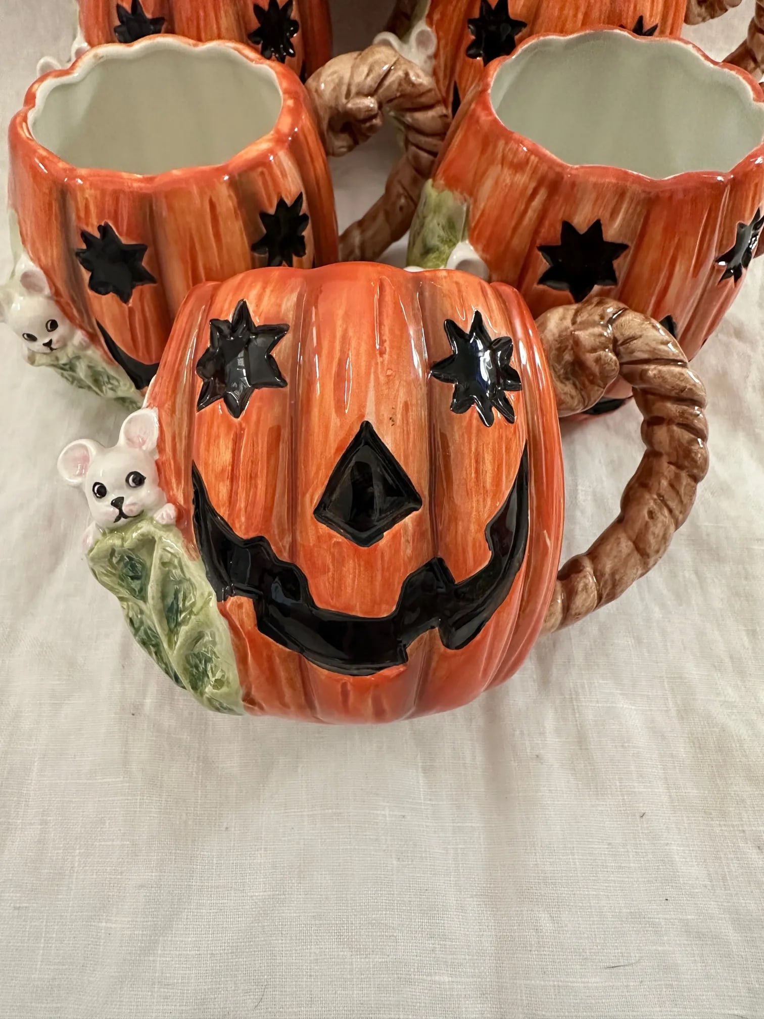 Vintage OCI/Fitz & Floyd Jack-O-Lantern/Mouse Mugs-Set of 6 - 2