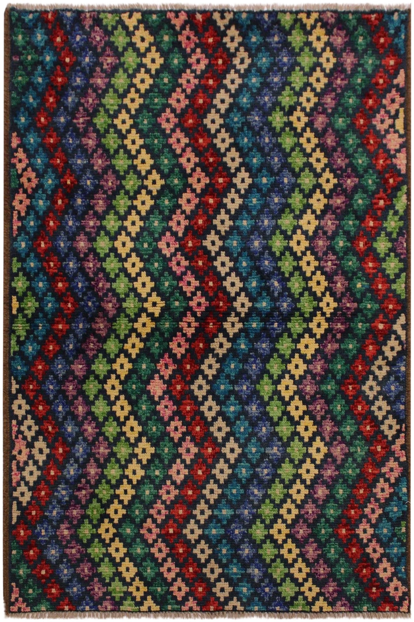 1990s Shabby Chic 1990s Southwestern Teal/Ivory Wool Rug - 3'4 X 4'8: A mesmerizing addition to any decor, this exhilarating hand-knotted rug featuring exquisite coloration in an intricate design is made by skilled artisans capable of creating the most exceptional