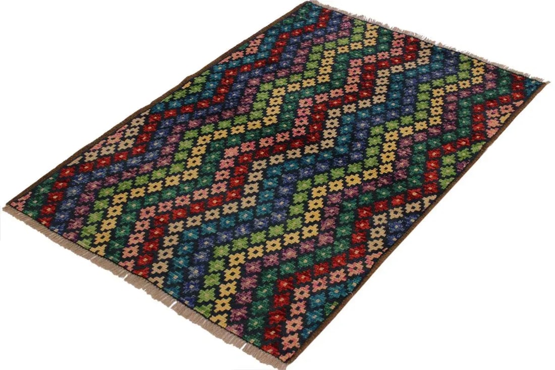 1990s Shabby Chic 1990s Southwestern Teal/Ivory Wool Rug - 3'4 X 4'8 - 2