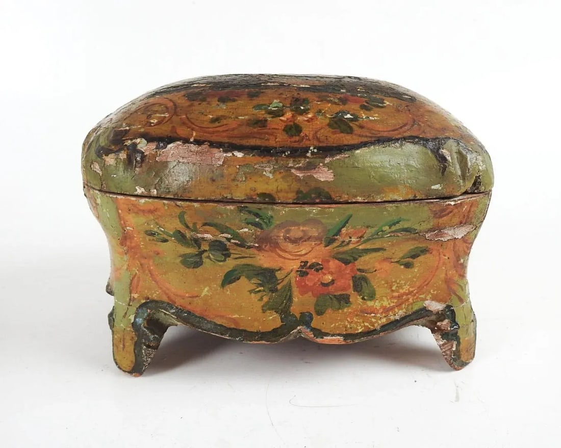 Antique Chinoiserie Hand Painted Wood Jewelry Box - 3