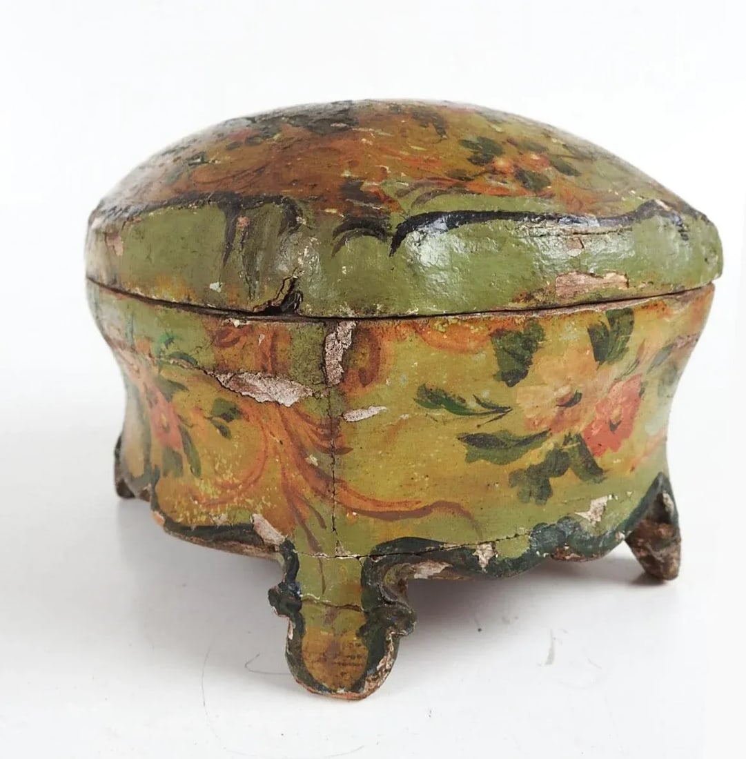 Antique Chinoiserie Hand Painted Wood Jewelry Box - 4