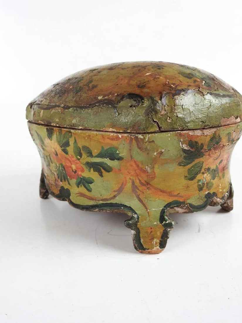 Antique Chinoiserie Hand Painted Wood Jewelry Box - 5