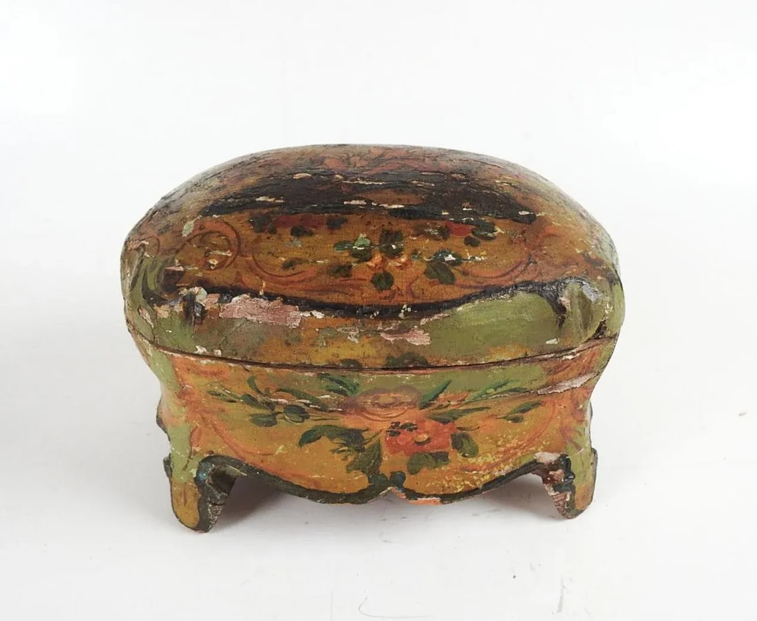 Antique Chinoiserie Hand Painted Wood Jewelry Box - 6