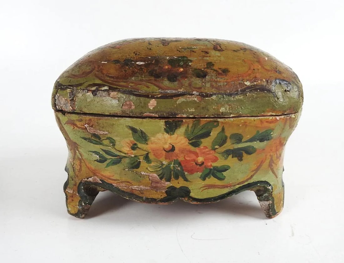 Antique Chinoiserie Hand Painted Wood Jewelry Box - 9