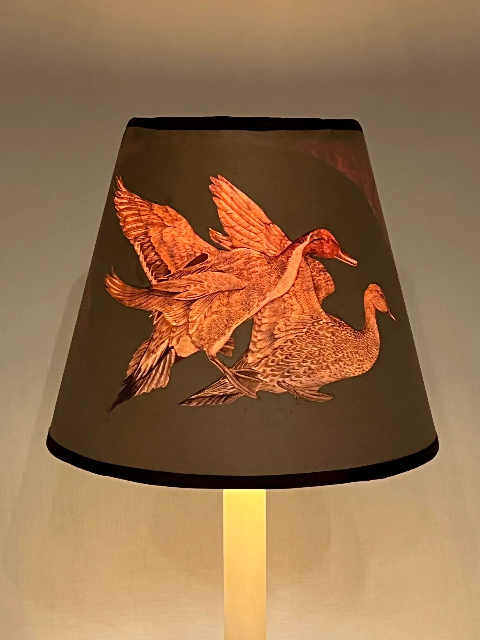 Vintage Candlestick Table Lamp With Handmade Shade With American Pintail Ducks - 11