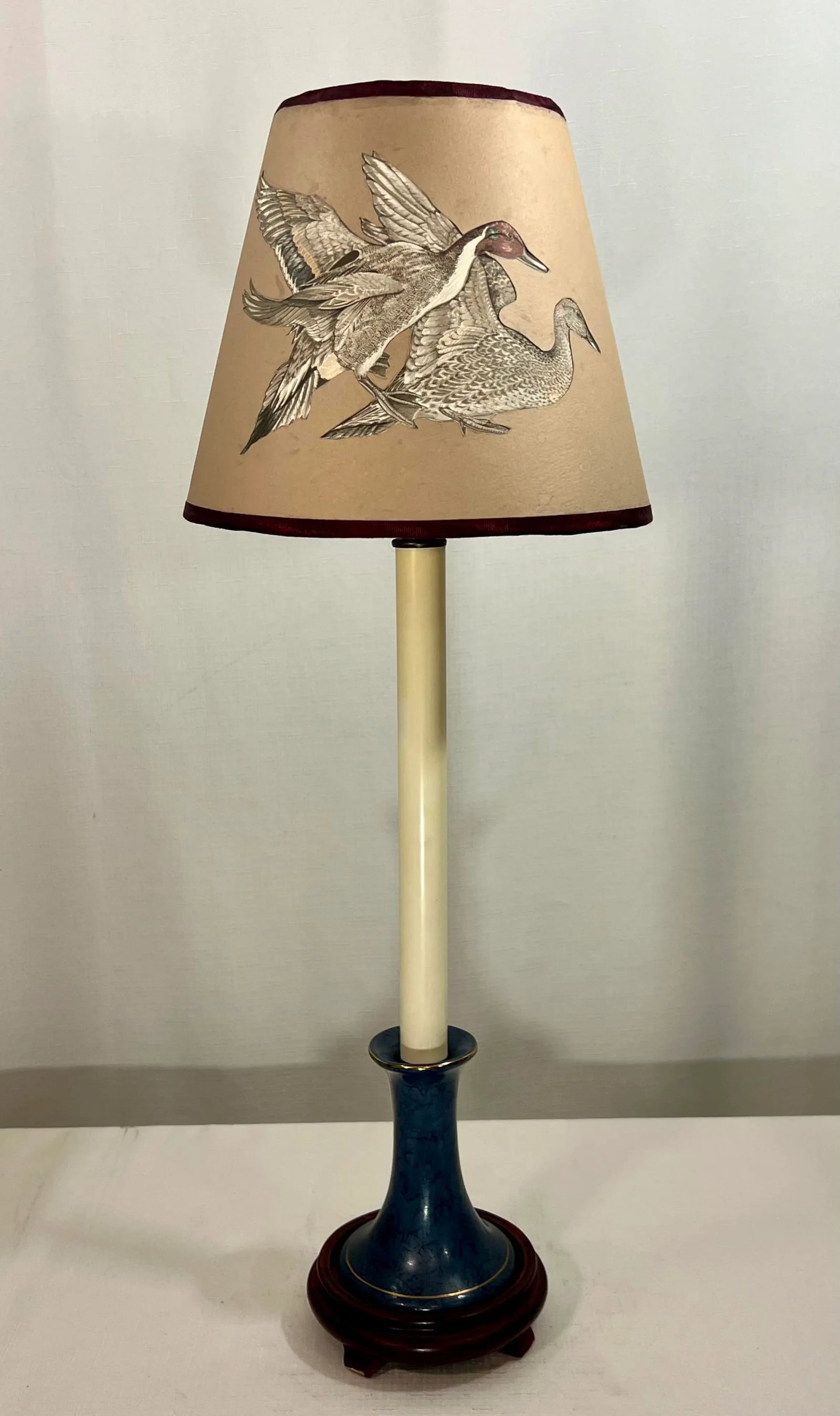 Vintage Candlestick Table Lamp With Handmade Shade With American Pintail Ducks - 12