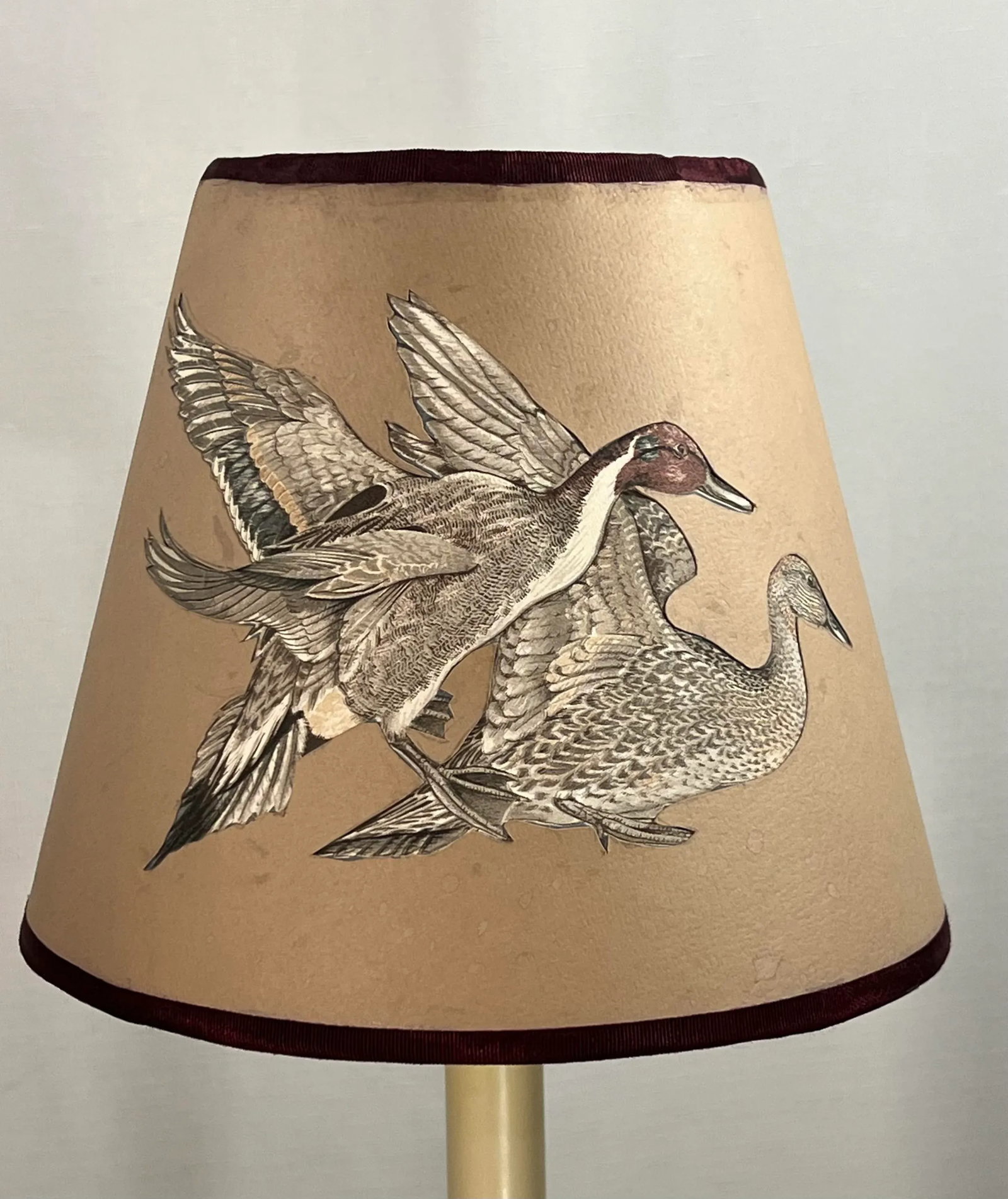 Vintage Candlestick Table Lamp With Handmade Shade With American Pintail Ducks - 2