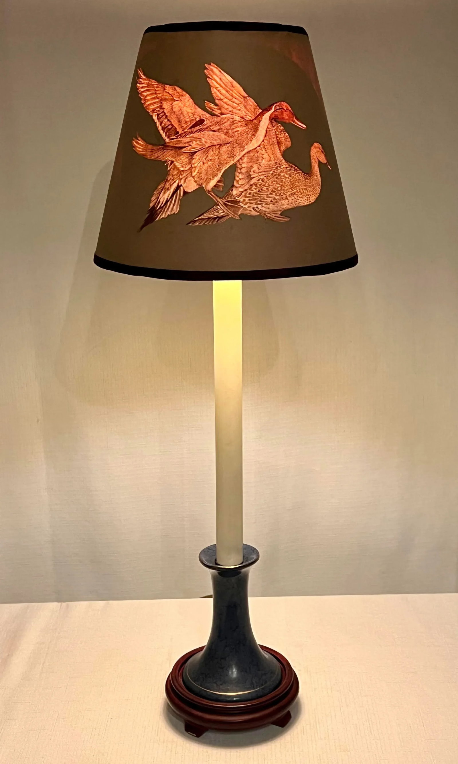 Vintage Candlestick Table Lamp With Handmade Shade With American Pintail Ducks - 3