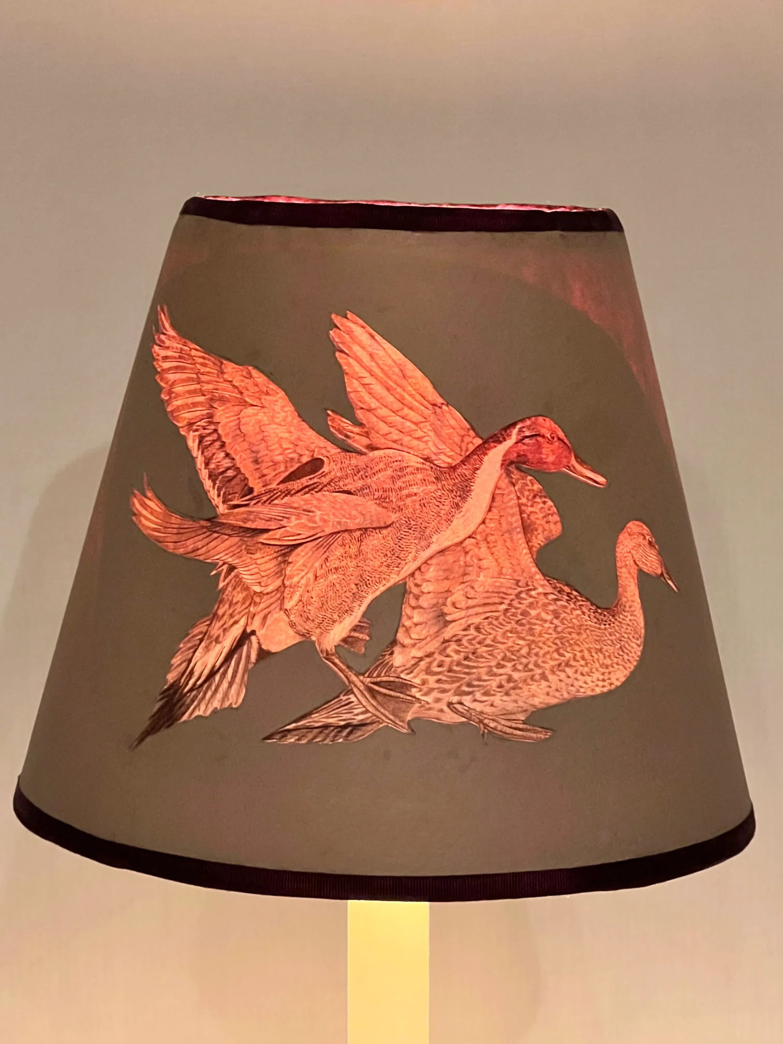 Vintage Candlestick Table Lamp With Handmade Shade With American Pintail Ducks - 4