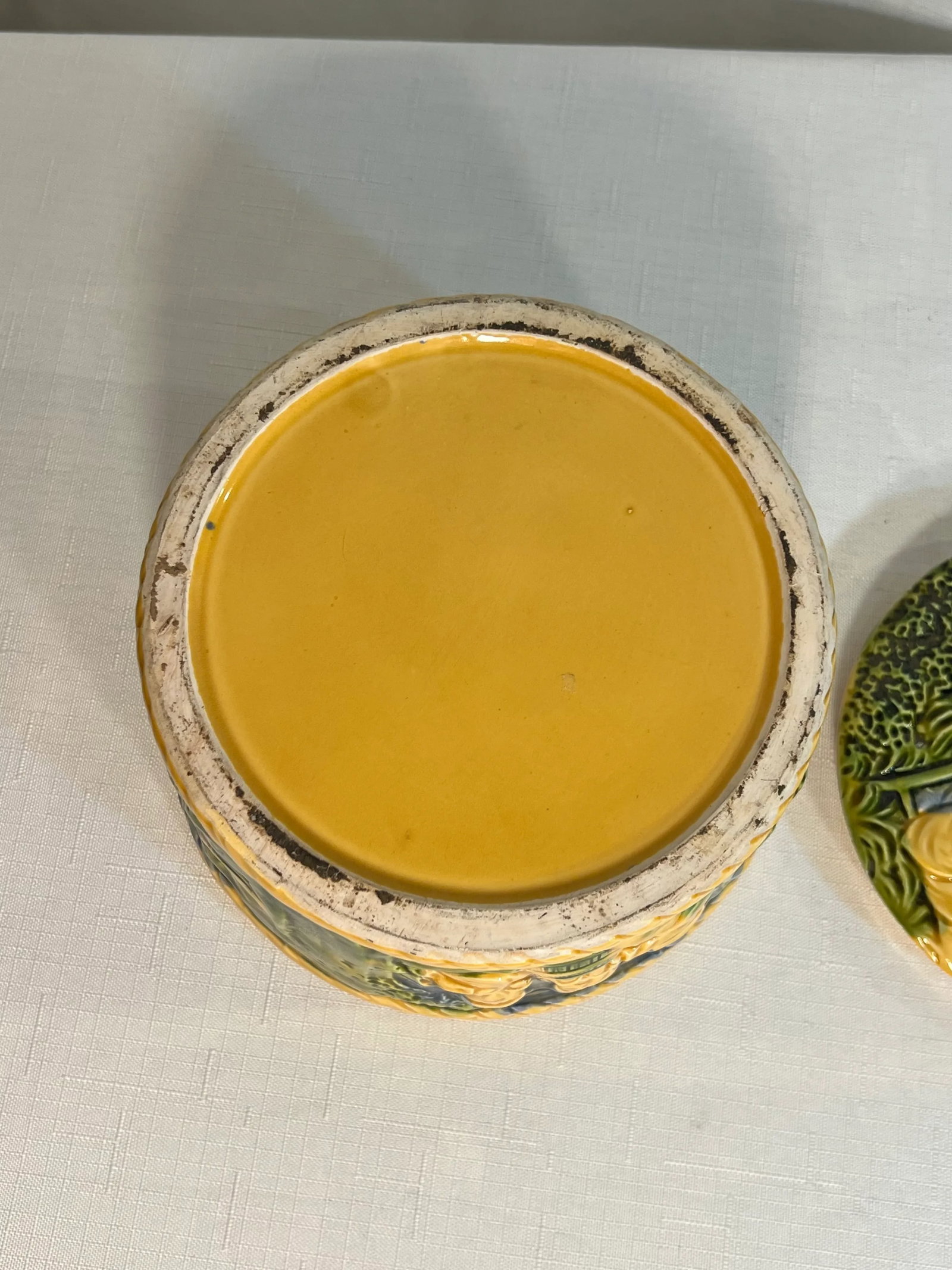 Vintage Majolica Biscuit Container Styled After George Jones - 11