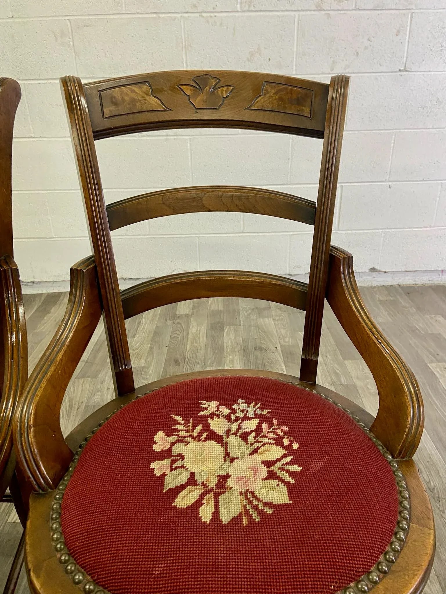 Antique 19th Century Victorian Needlepoint Ladderback Chairs - Pair - 10