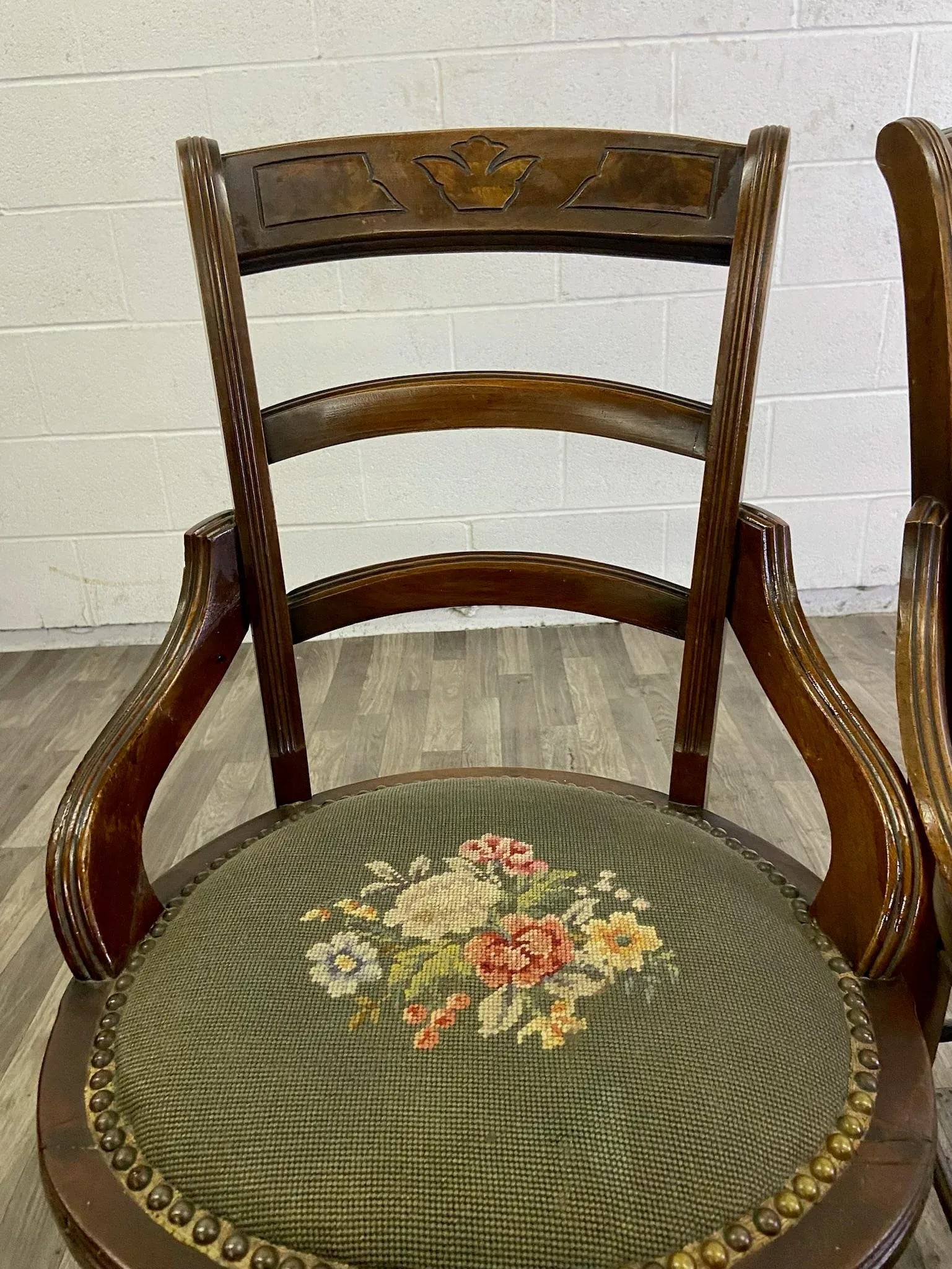 Antique 19th Century Victorian Needlepoint Ladderback Chairs - Pair - 9