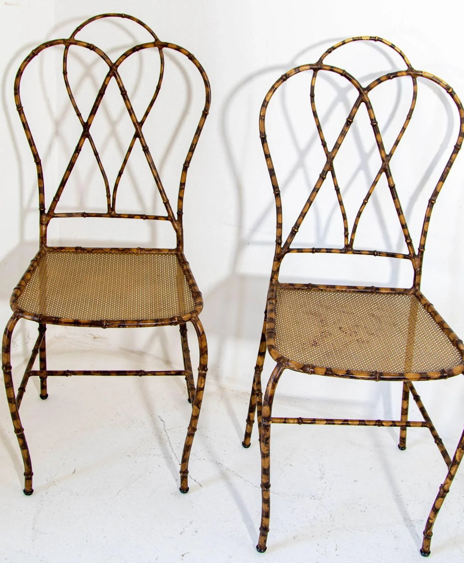 Italian Gilt Metal Faux Bamboo Dining Chairs 1950s Set of 4 - 10