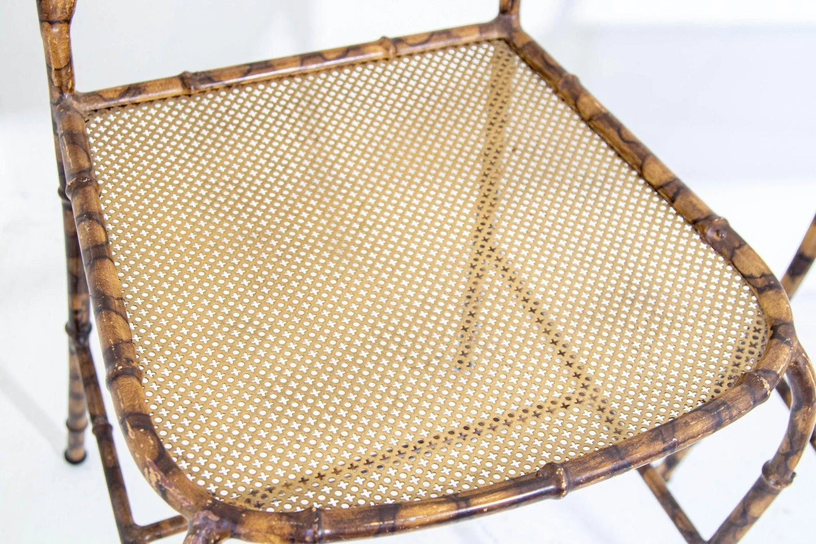 Italian Gilt Metal Faux Bamboo Dining Chairs 1950s Set of 4 - 11