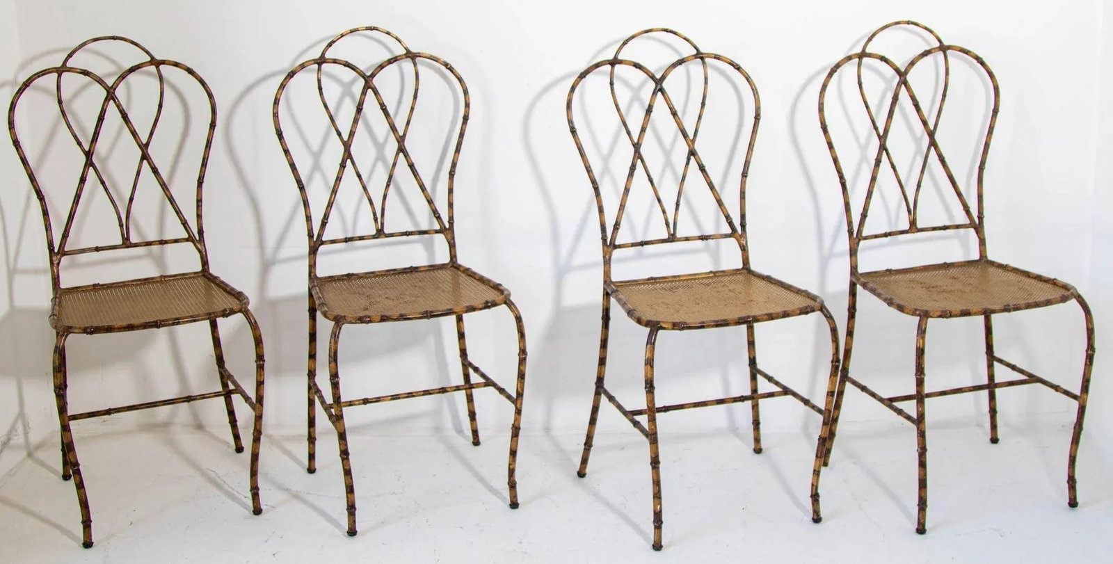 Italian Gilt Metal Faux Bamboo Dining Chairs 1950s Set of 4 - 13