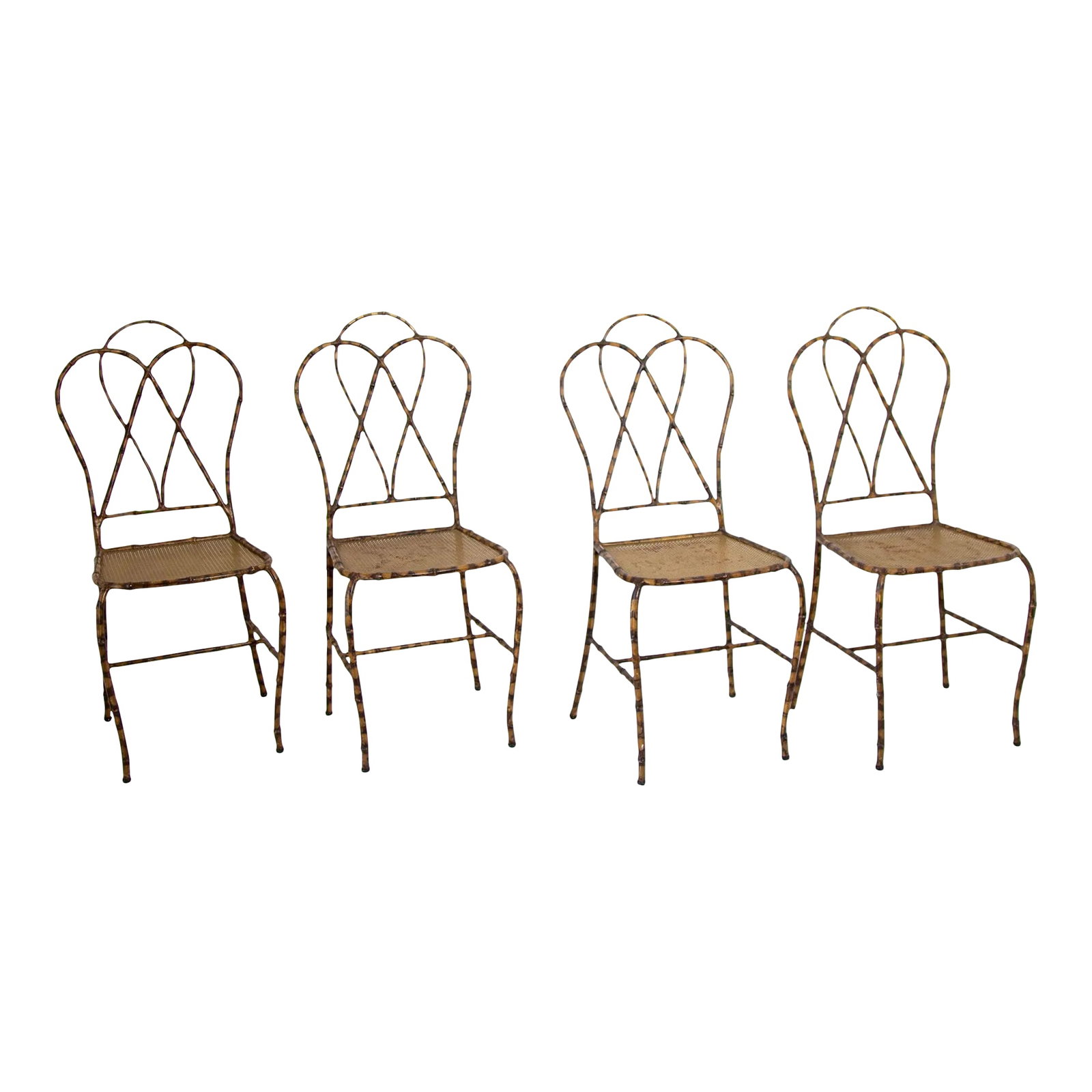 Italian Gilt Metal Faux Bamboo Dining Chairs 1950s Set of 4 (1 of 13)