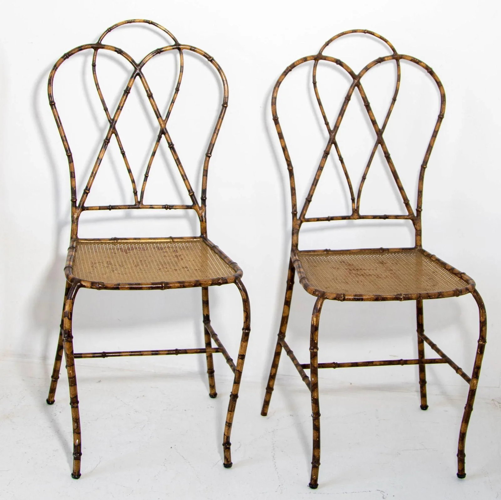 Italian Gilt Metal Faux Bamboo Dining Chairs 1950s Set of 4 - 3