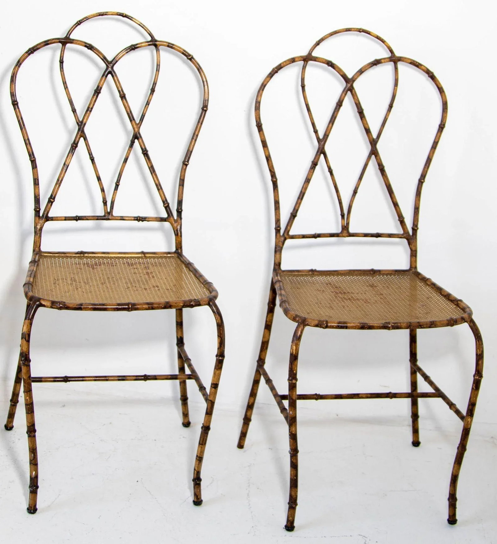 Italian Gilt Metal Faux Bamboo Dining Chairs 1950s Set of 4 - 4