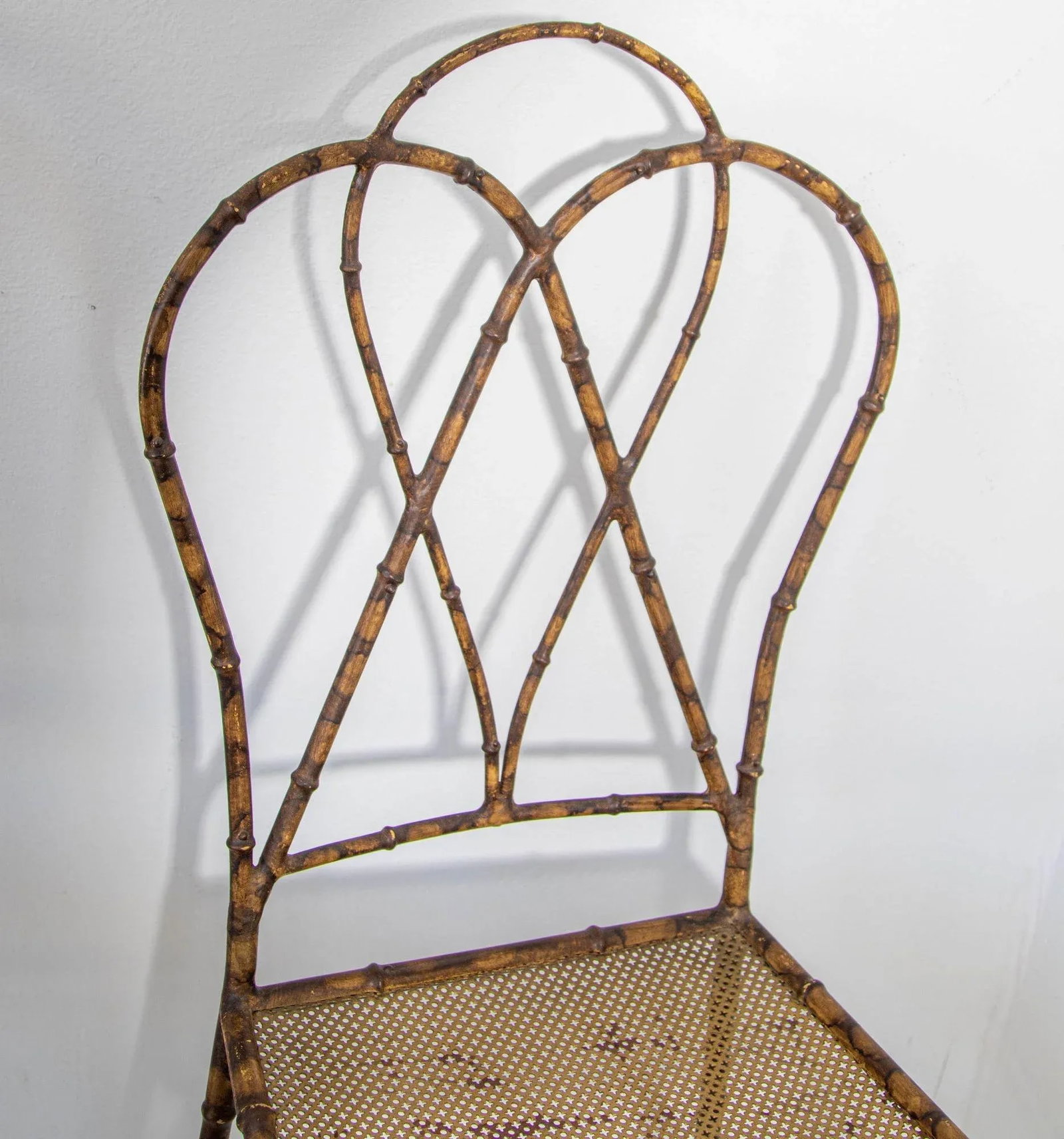 Italian Gilt Metal Faux Bamboo Dining Chairs 1950s Set of 4 - 5
