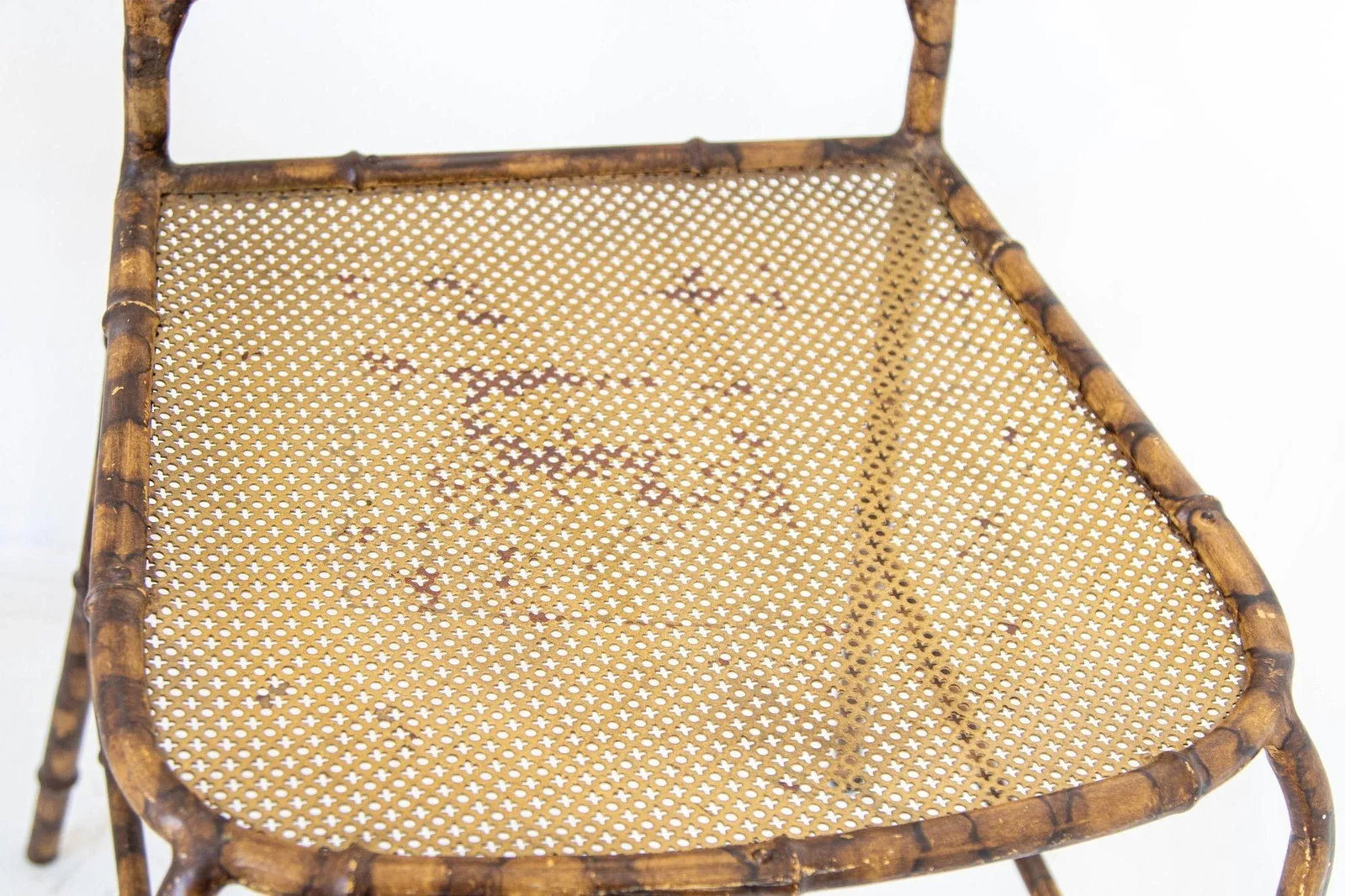 Italian Gilt Metal Faux Bamboo Dining Chairs 1950s Set of 4 - 7