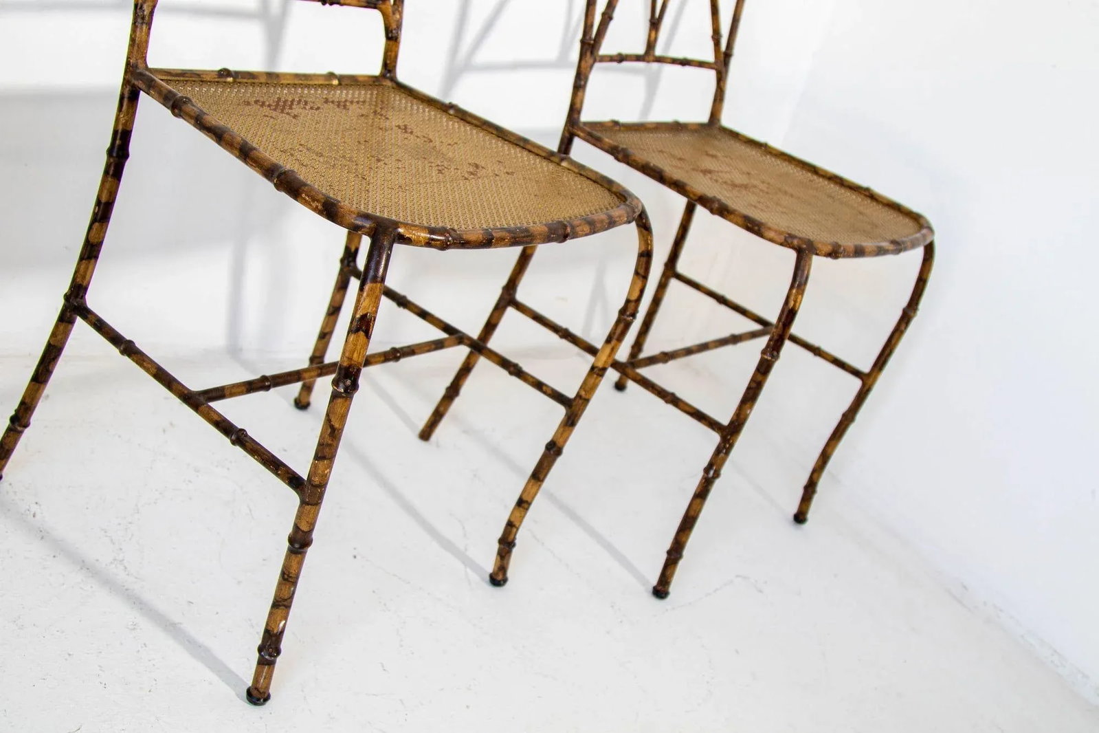 Italian Gilt Metal Faux Bamboo Dining Chairs 1950s Set of 4 - 8