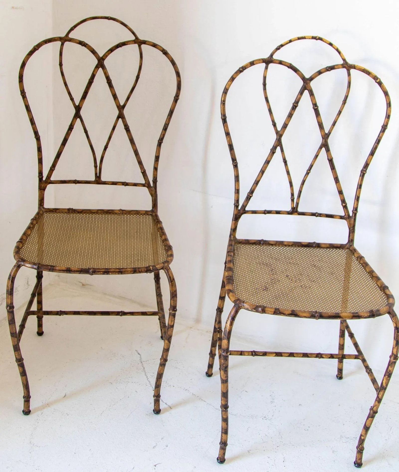 Italian Gilt Metal Faux Bamboo Dining Chairs 1950s Set of 4 - 9