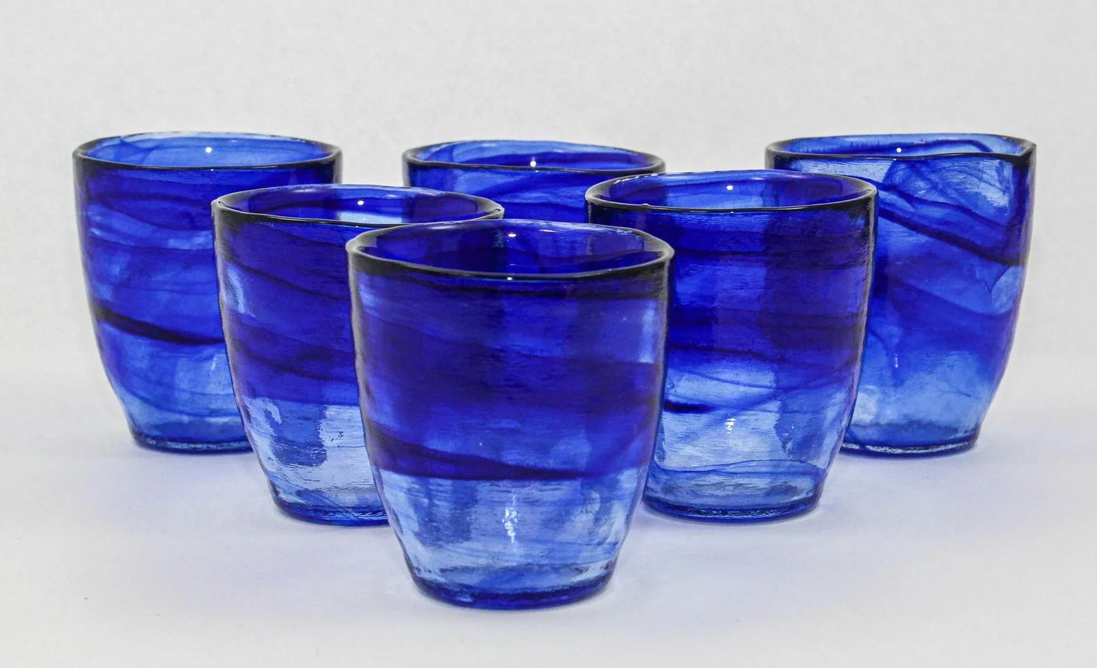 Handcrafted Double Old-Fashioned Cobalt Blue Set of 6 Glasses 1980s - 2