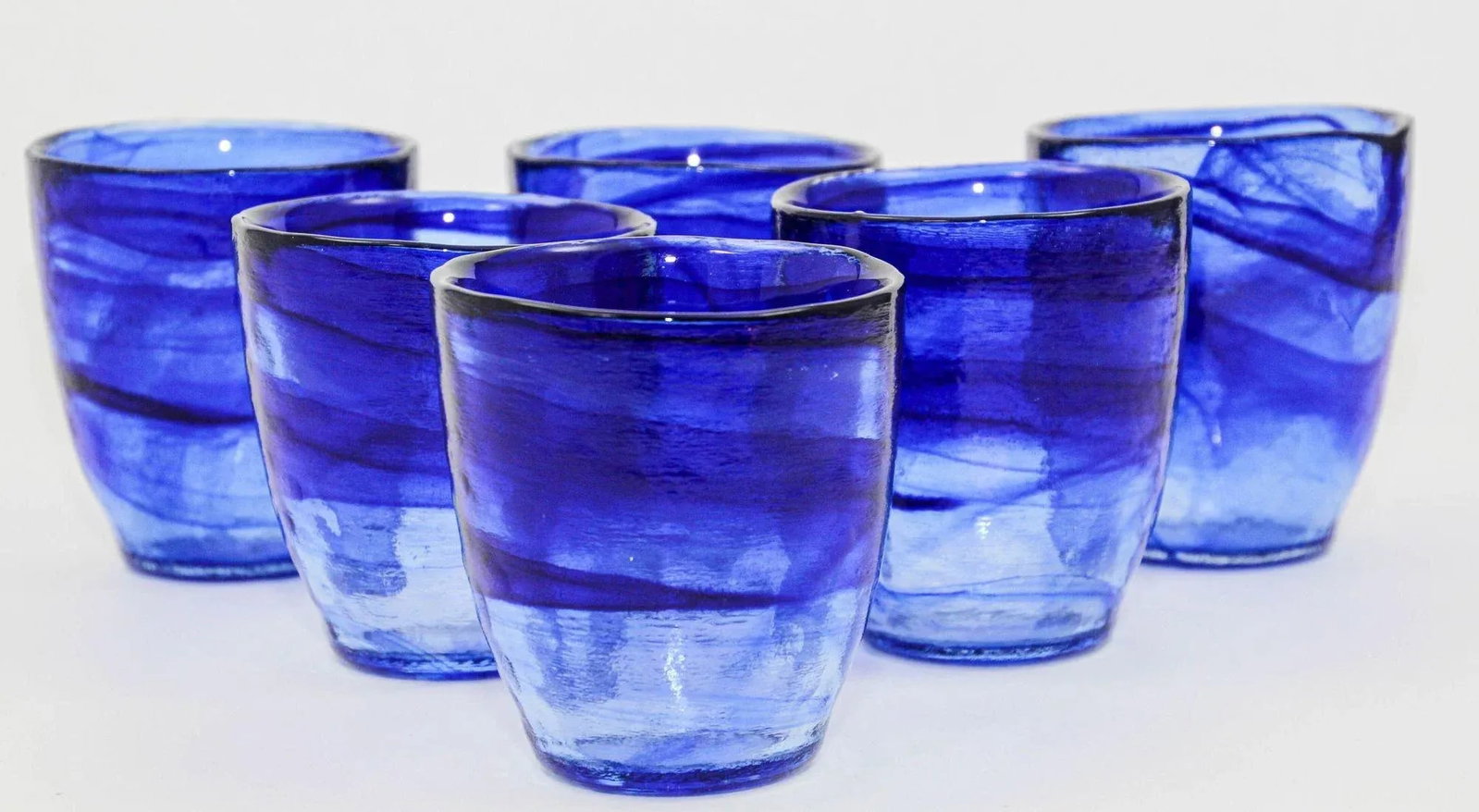 Handcrafted Double Old-Fashioned Cobalt Blue Set of 6 Glasses 1980s - 3