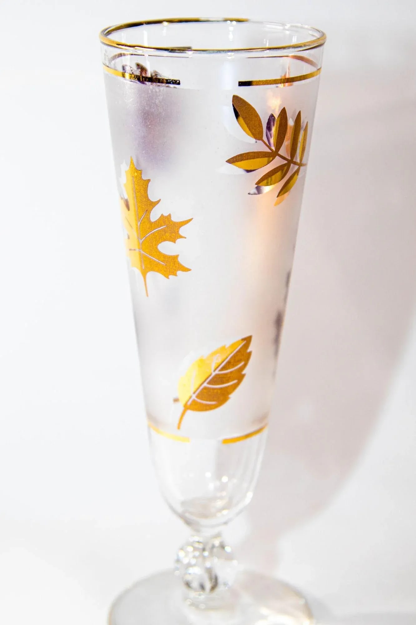 1950s Libbey Golden Foliage Pilsner Glass Set of 6 Frosted With Gold Leaf - 10