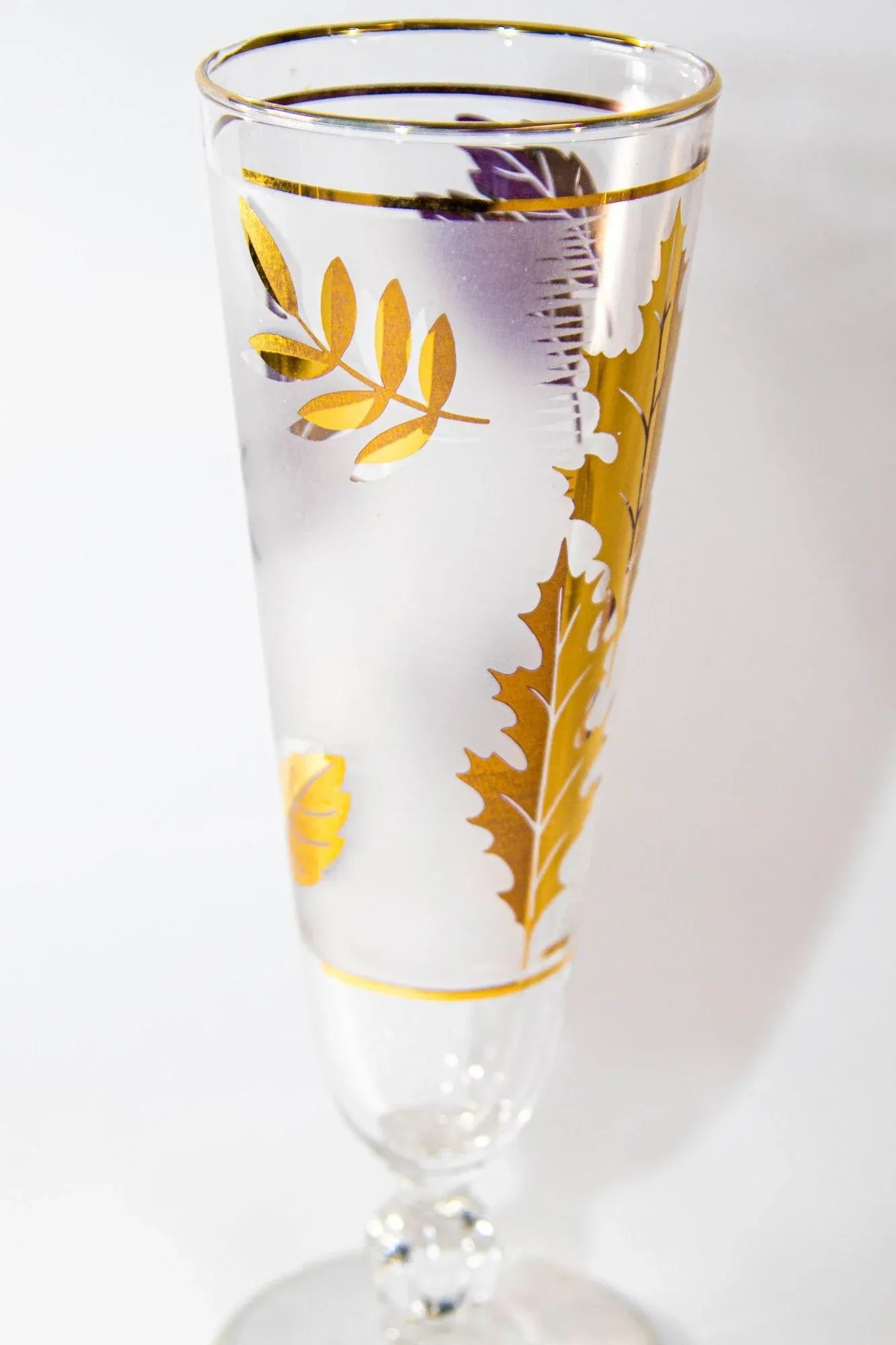 1950s Libbey Golden Foliage Pilsner Glass Set of 6 Frosted With Gold Leaf - 11