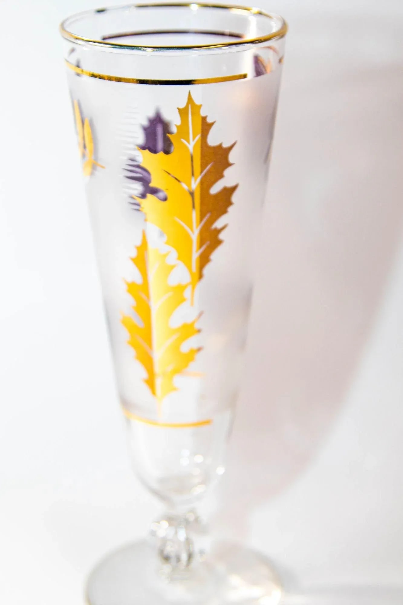 1950s Libbey Golden Foliage Pilsner Glass Set of 6 Frosted With Gold Leaf - 12