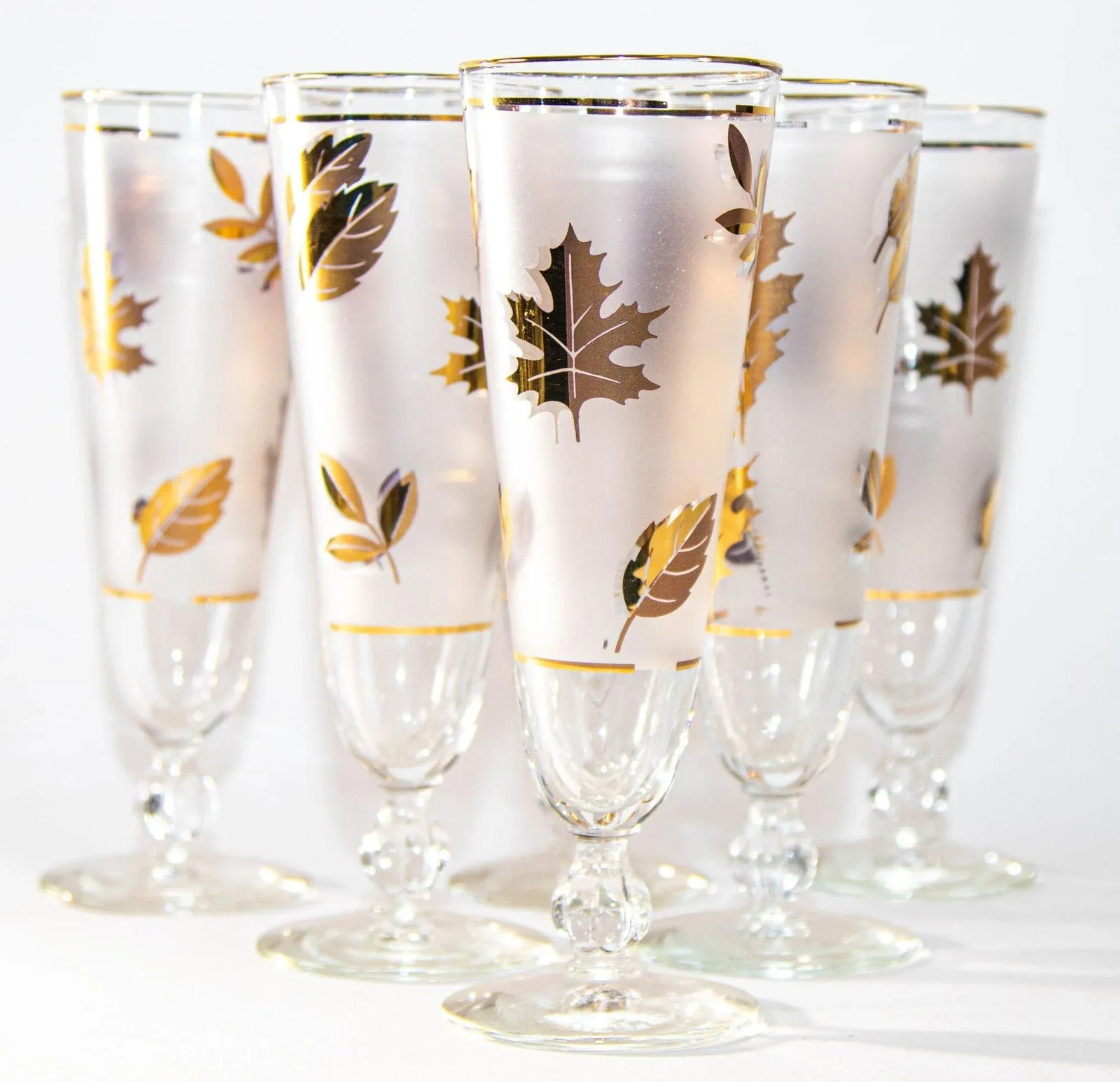 1950s Libbey Golden Foliage Pilsner Glass Set of 6 Frosted With Gold Leaf - 2