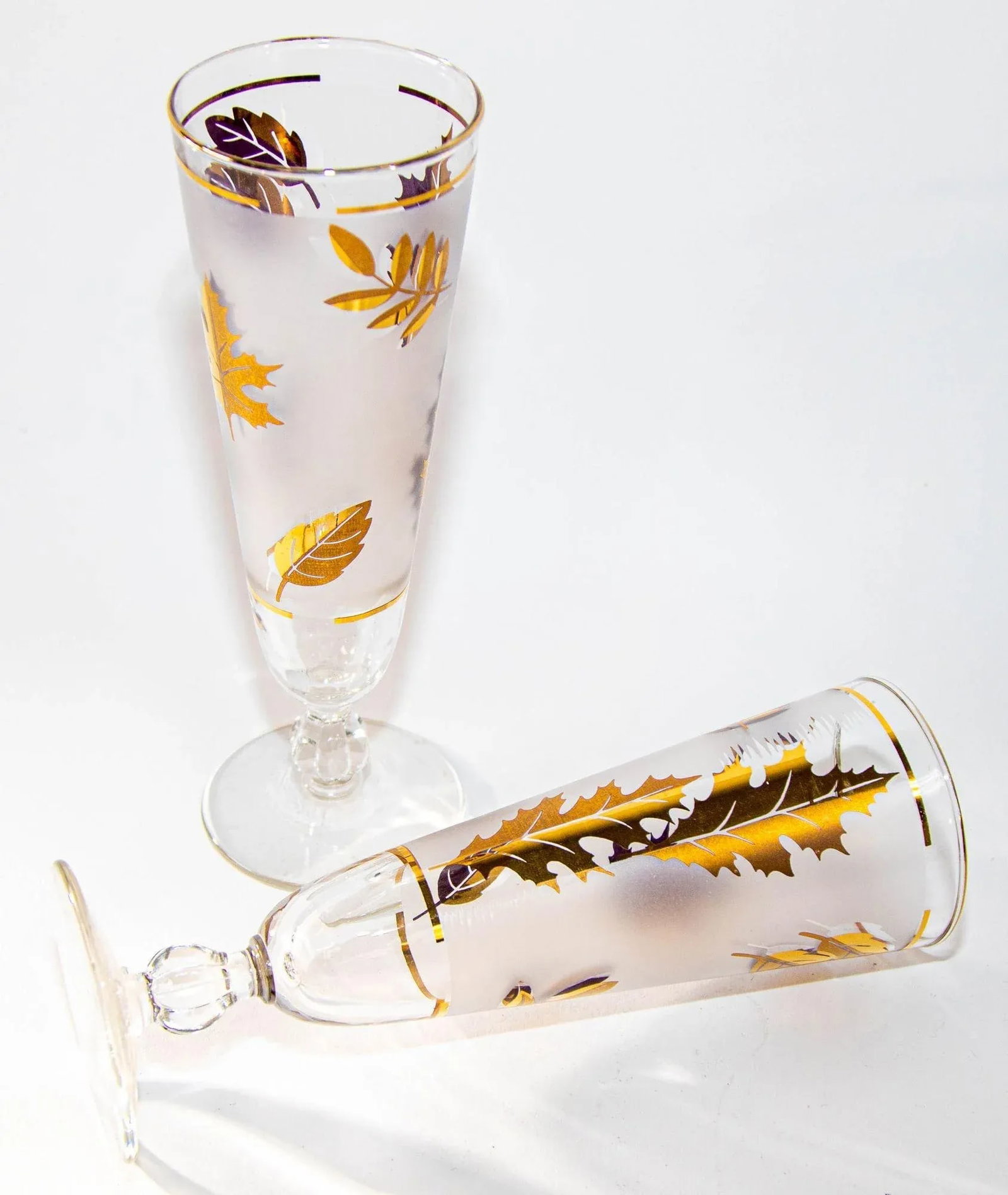1950s Libbey Golden Foliage Pilsner Glass Set of 6 Frosted With Gold Leaf - 7