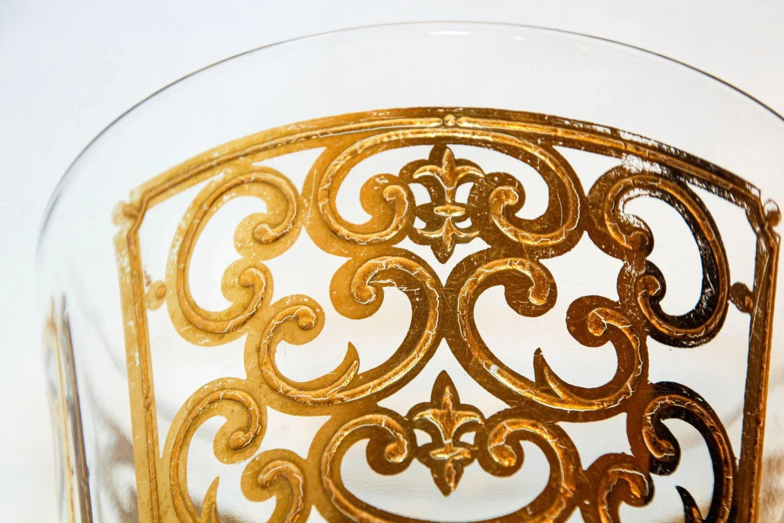 1950s Georges Briard Glass Ice Bucket Luxury Barware 22 K Gold Spanish Scroll - 11