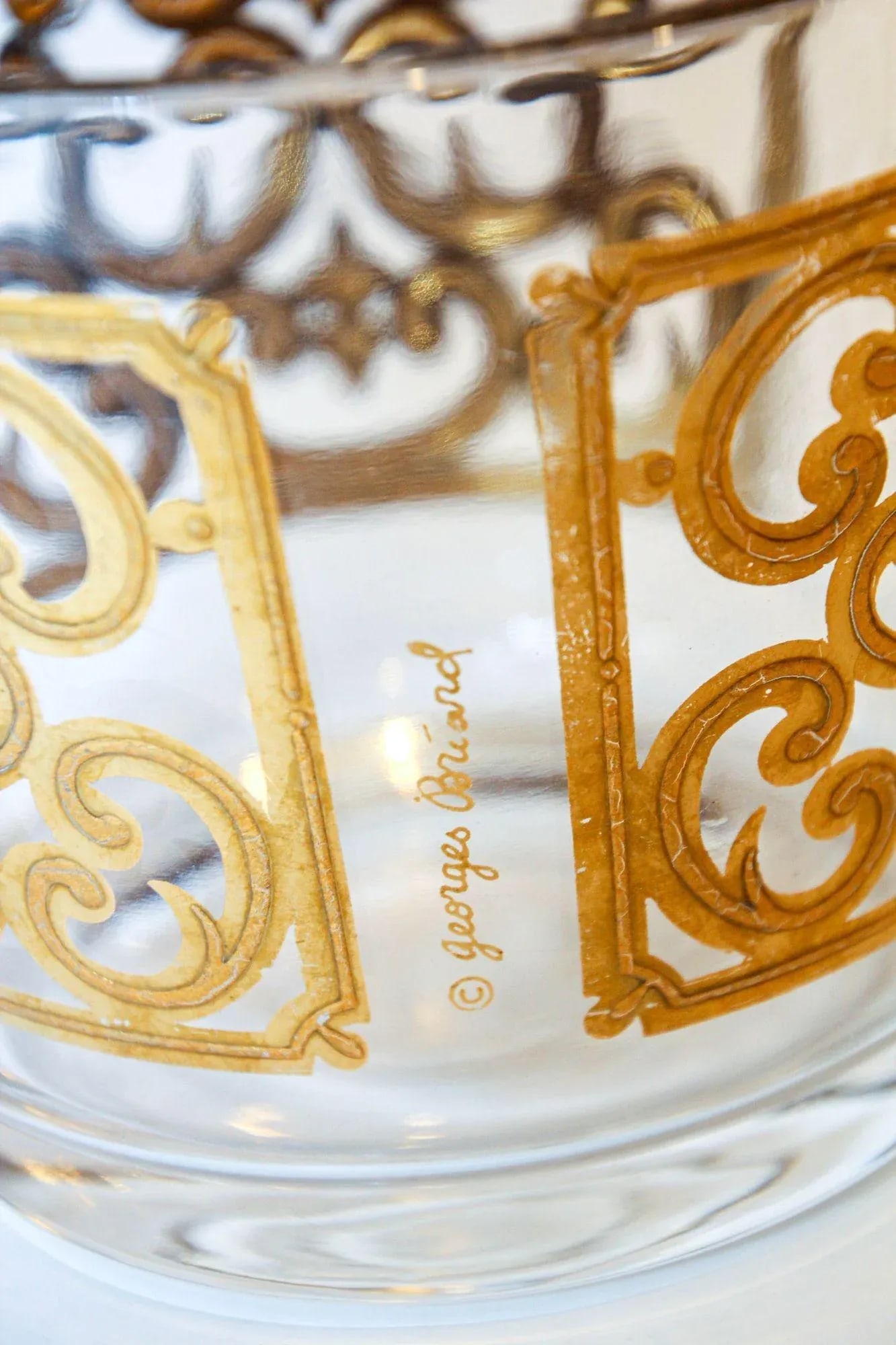 1950s Georges Briard Glass Ice Bucket Luxury Barware 22 K Gold Spanish Scroll - 12