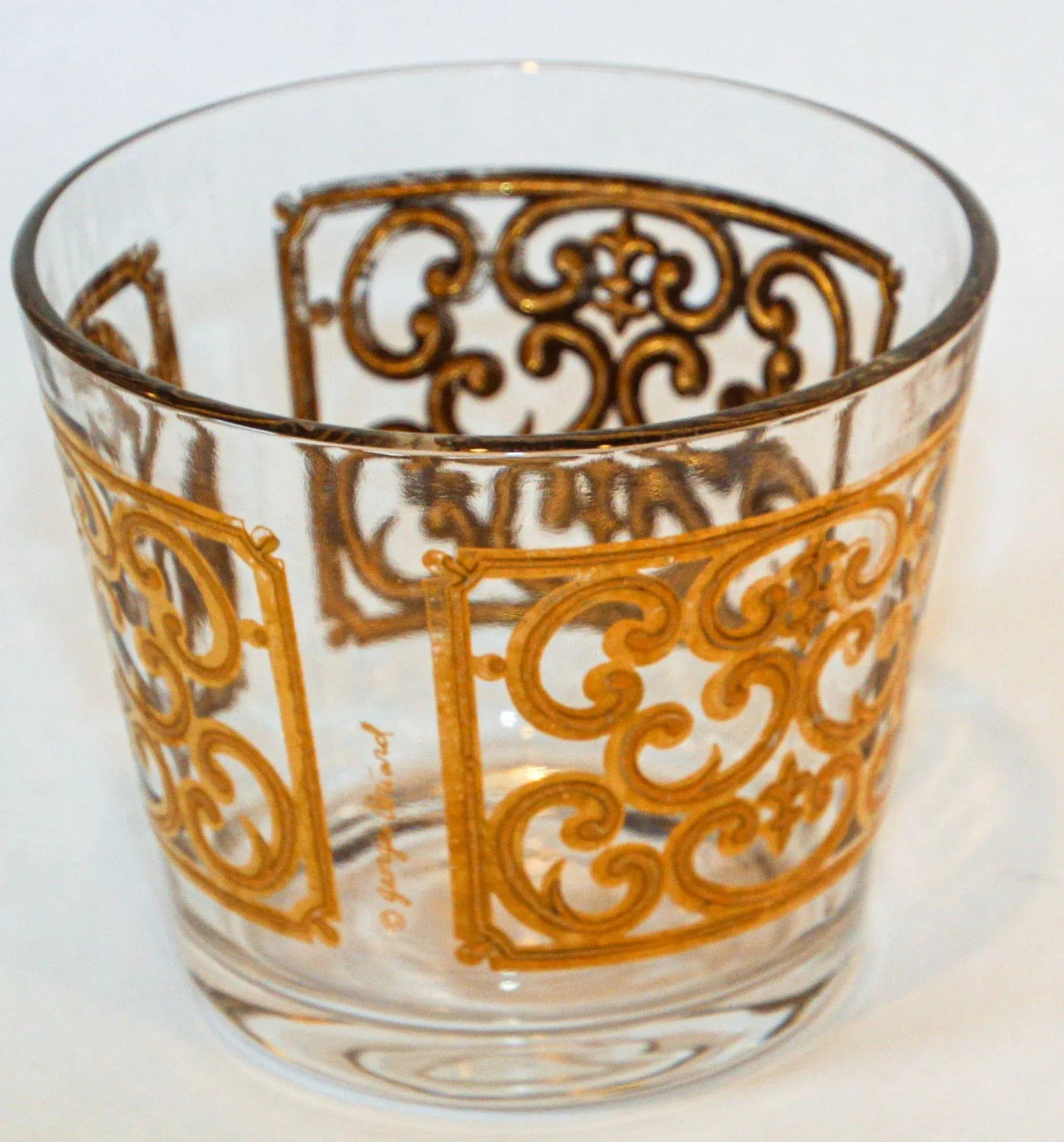 1950s Georges Briard Glass Ice Bucket Luxury Barware 22 K Gold Spanish Scroll - 13