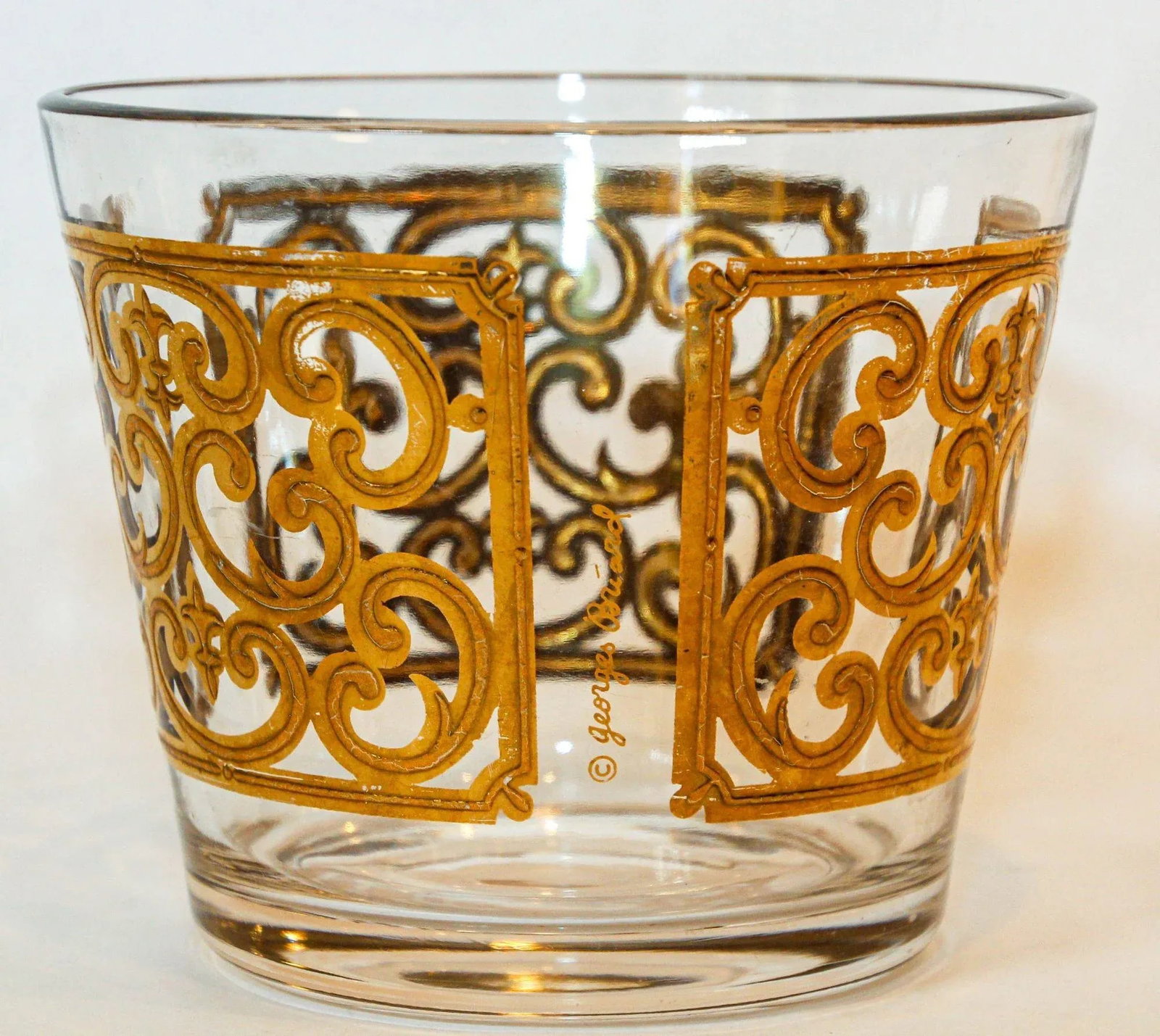 1950s Georges Briard Glass Ice Bucket Luxury Barware 22 K Gold Spanish Scroll - 2