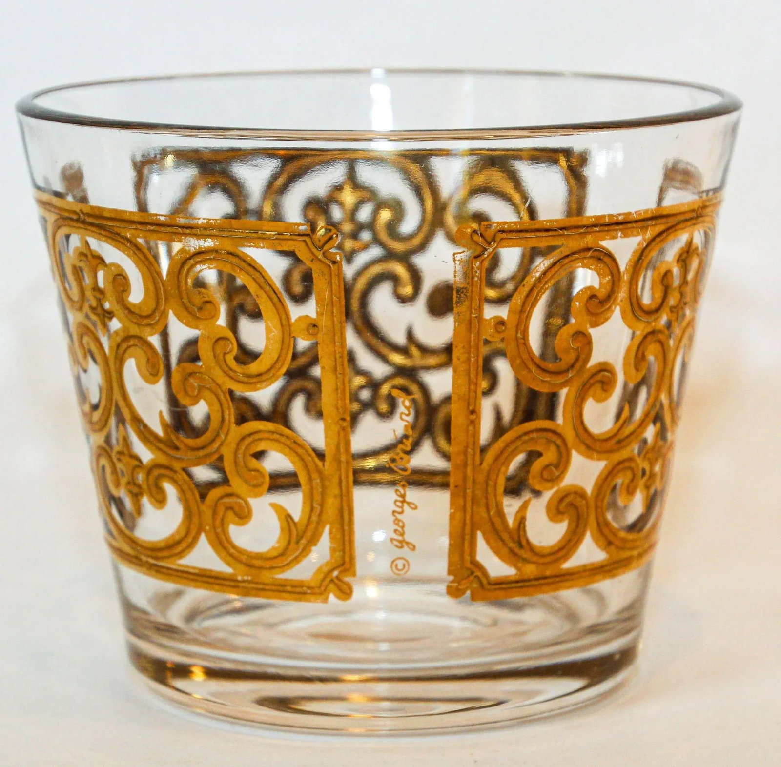 1950s Georges Briard Glass Ice Bucket Luxury Barware 22 K Gold Spanish Scroll - 3