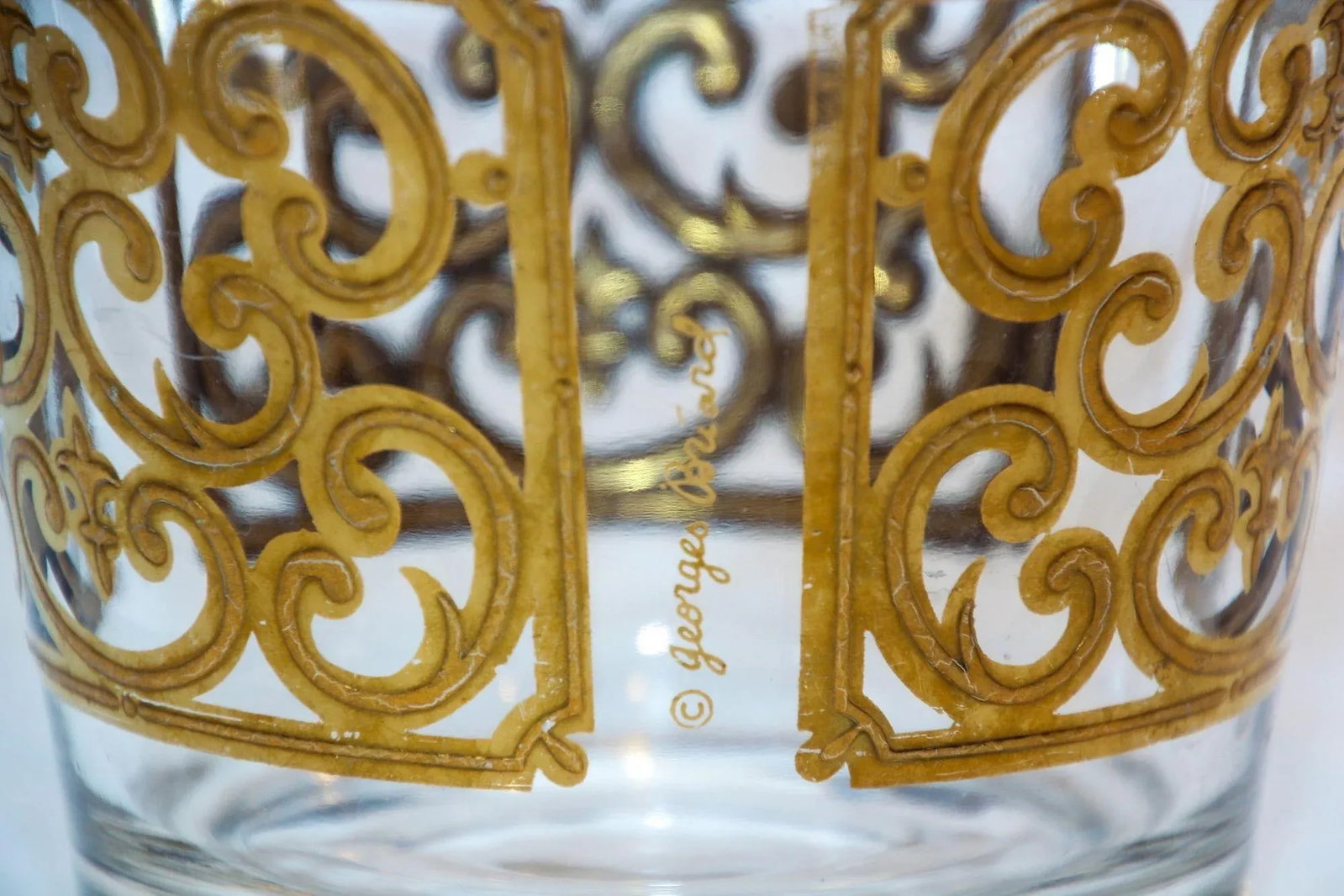 1950s Georges Briard Glass Ice Bucket Luxury Barware 22 K Gold Spanish Scroll - 4