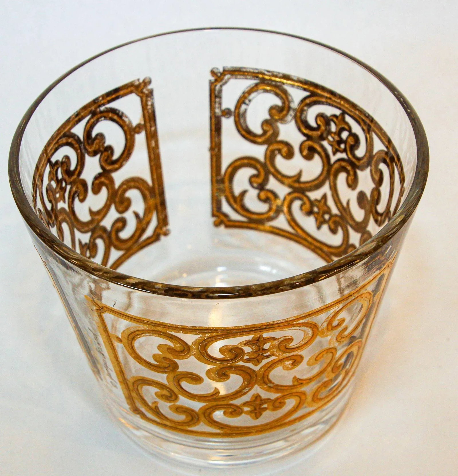 1950s Georges Briard Glass Ice Bucket Luxury Barware 22 K Gold Spanish Scroll - 6
